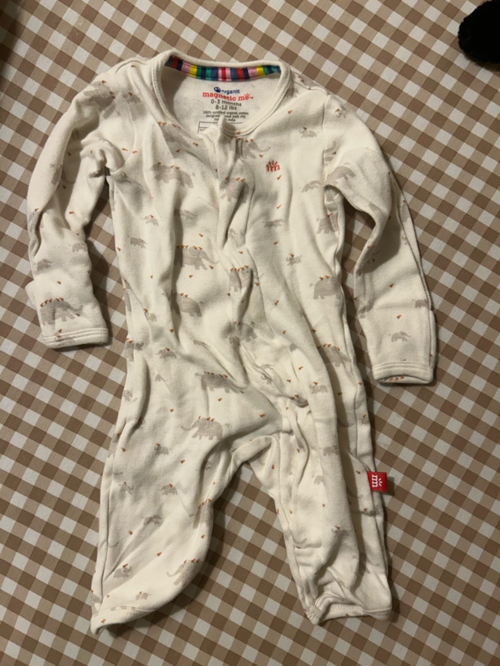 Magnetic Me Cream Elephant Print Baby Footie